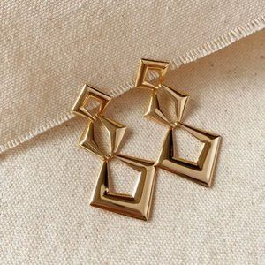 18K Gold Filled Triple Diamond Shape Dangling Earrings